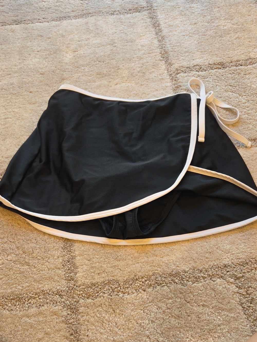 Shade & Shore Black Wrap Swim Skirt with White Trim